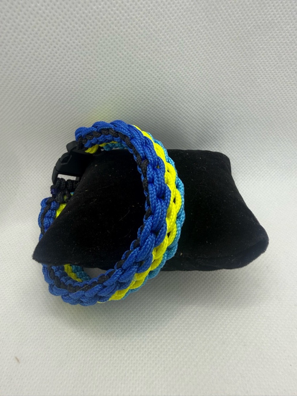 Handmade Blue & Yellow Paracord Bracelet, Chain Link Style, 8 1/4”